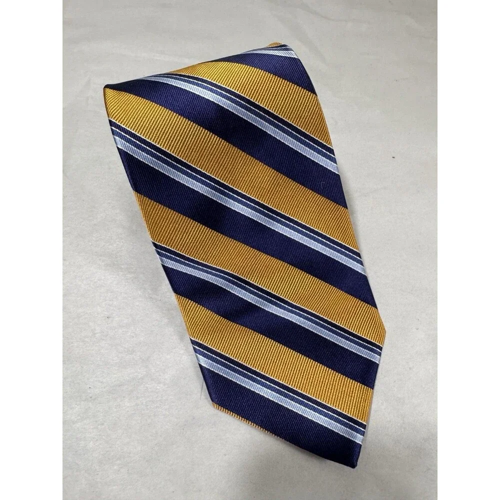 NWOT Brooks Brothers Silk Tie USA Made Gold/Blue/Silver Stripes 58